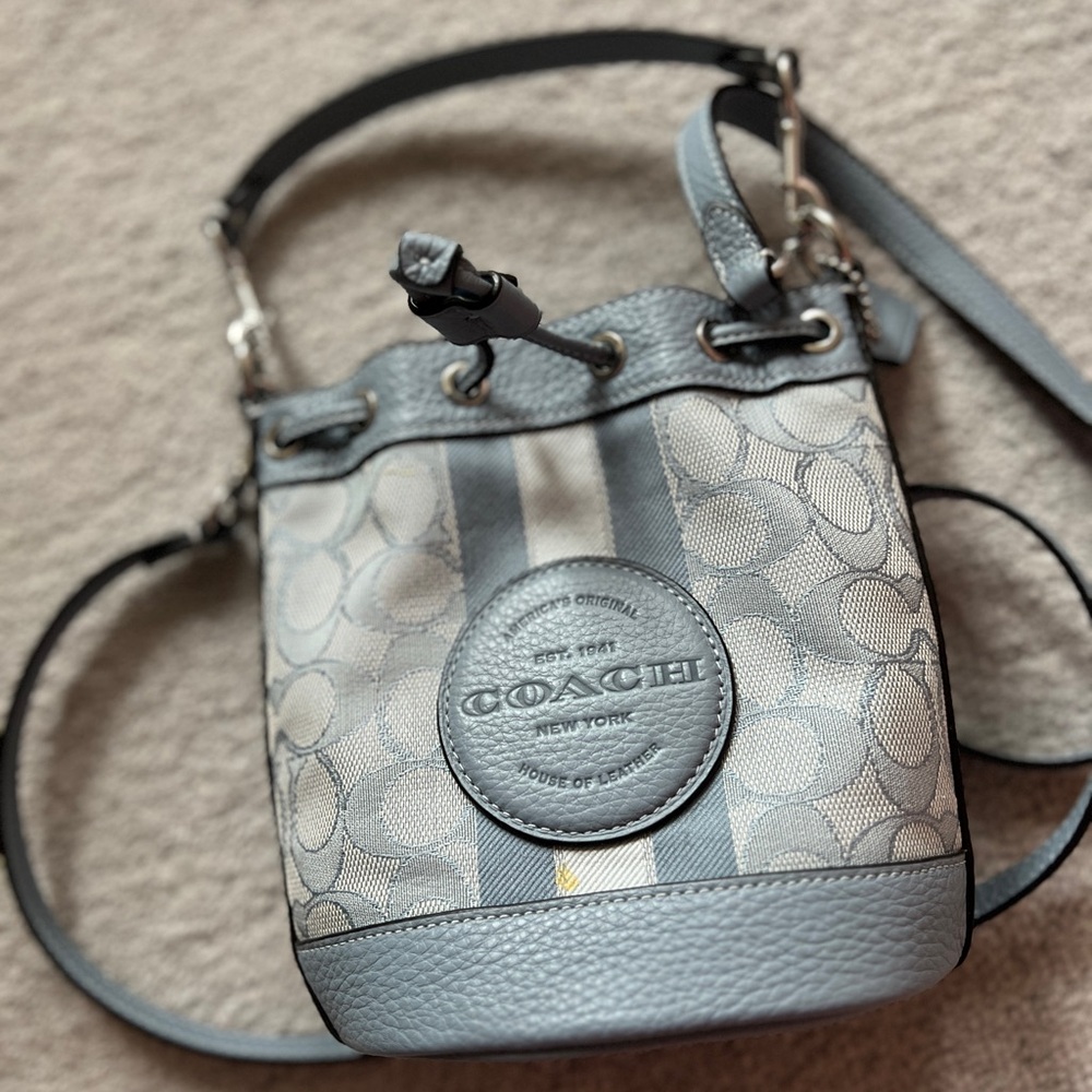 Coach Mini Dempsey Bucket Bag In Signature Jacquard With Stripes and Coach Patch